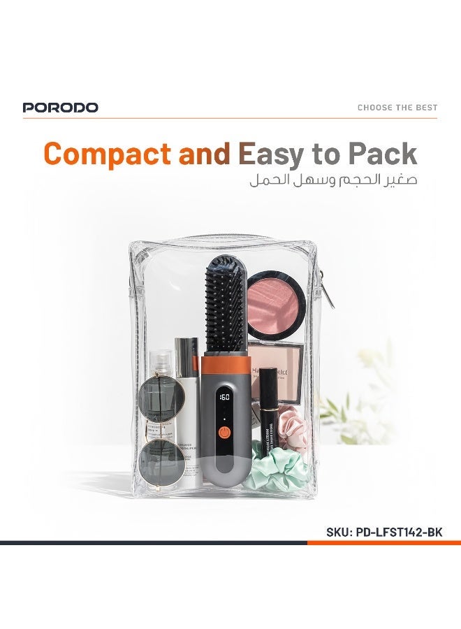 بورودو فرشاة تصفيف شعر محمولة ساخنة، فرشاة سيراميك ساخنة قابلة لإعادة الشحن مع إعدادات درجة الحرارة، تسخين سريع، إيقاف تشغيل تلقائي، شحن من النوع C / فرشاة فرد شعر لاسلكية / مصفف شعر - أسود - Image 3